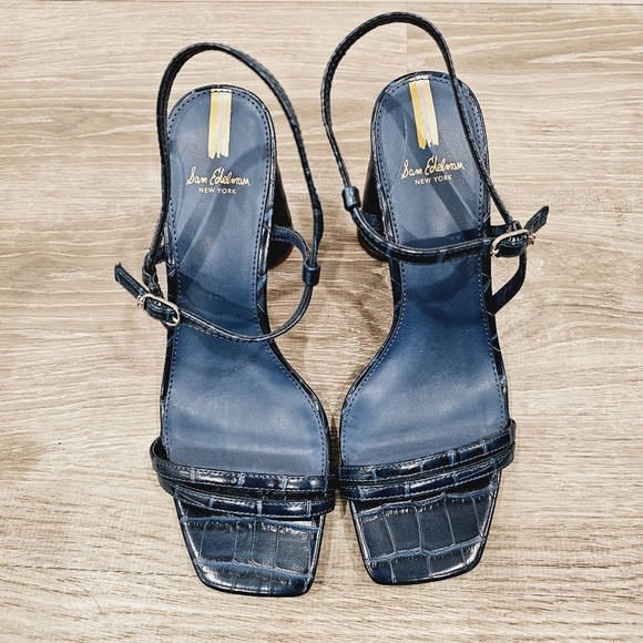 NEW Sam Edelman Kit Block Heel Blue Sandals - Picture 3 of 8